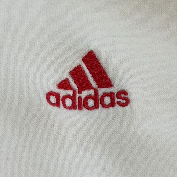 Vintage Y2K Adidas Full Zip Jacket Spell Out Hoodie White Red 3 Stripes - Large - Picture 3 of 9